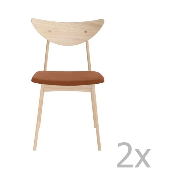 Set 2 scaune din lemn masiv de stejar, cu șezut portocaliu WOOD AND VISION Chief