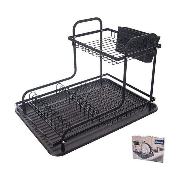 Scurgător de vase negru cu două nivele din metal 42,5x32 cm Radka – Orion-image-3