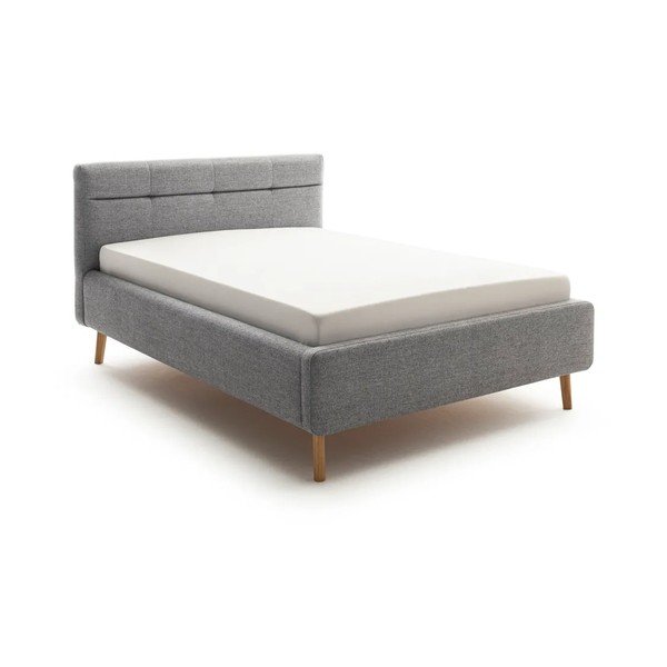 Pat matrimonial gri tapițat cu spațiu de depozitare cu somieră 140x200 cm Lotte – Meise Möbel