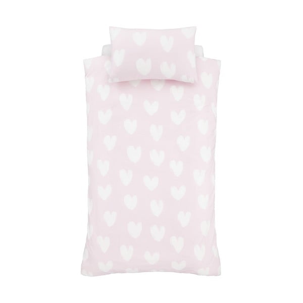 Lenjerie de pat pentru copii roz din flanelă pentru pat dublu 200x200 cm Hearts – Catherine Lansfield