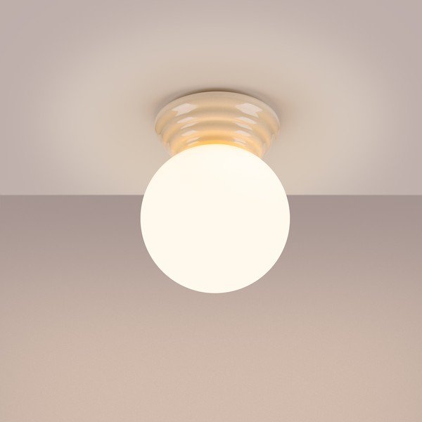 Plafonieră bej din ceramică cu abajur din sticlă ø 12 cm Farsa – Sollux-image-4