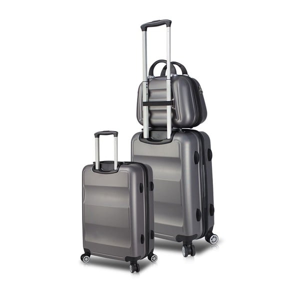 Set 2 valize cu roți, port USB și geantă cosmetică/voiaj My Valice LASSO Cab Med & MU, gri