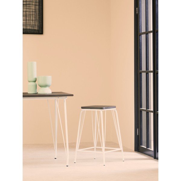 Scaun tip taburet alb/în culoare naturală închisă din lemn de ulm District – Premier Housewares-image-3