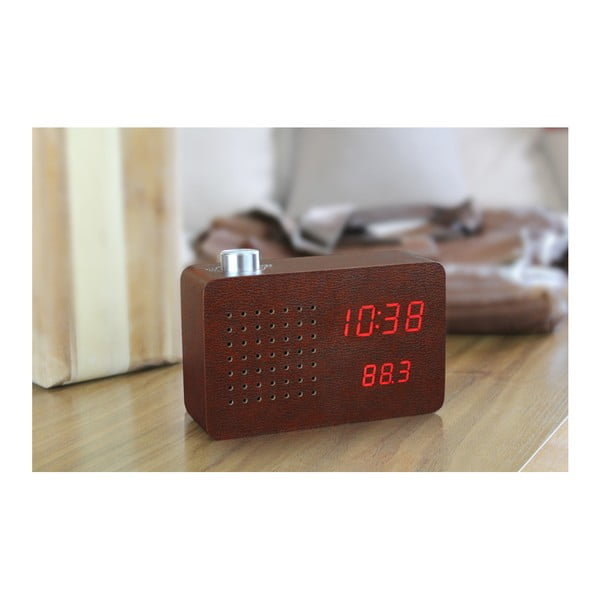 Ceas cu LED și radio Gingko Click Clock, maro-roșu-image-4