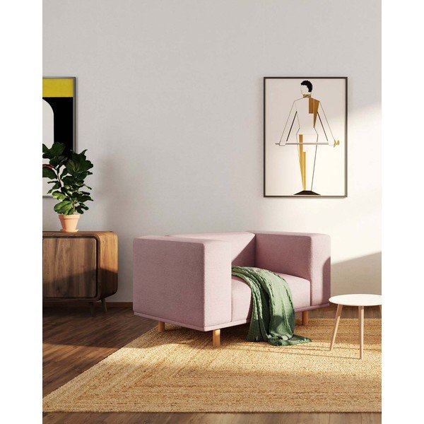 Fotoliu de relaxare roz cu tapițerie  bouclé Kukumo – Ame Yens-image-3