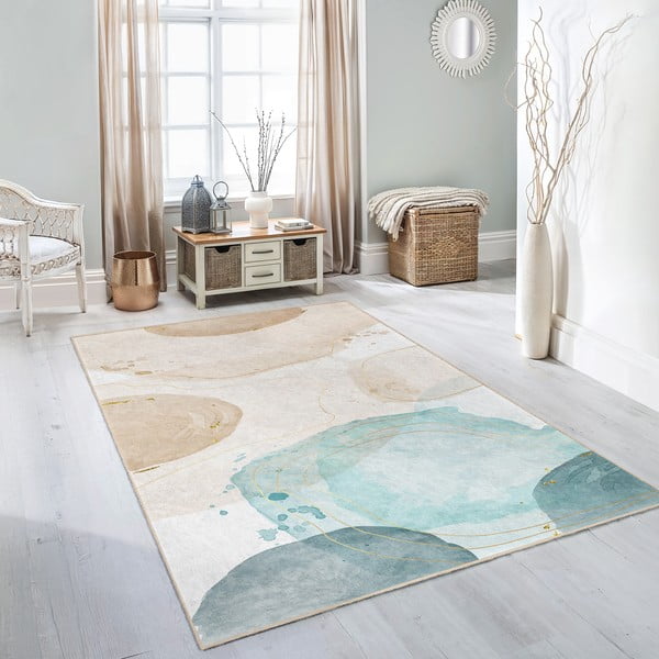 Covor crem/turcoaz lavabil 80x150 cm Puddle – Mila Home-image-1