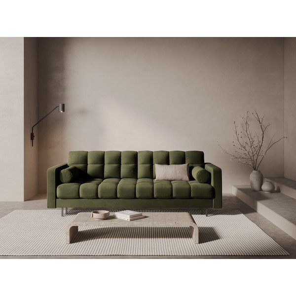 Canapea verde extensibilă, cu spațiu de depozitare cu tapițerie din catifea 222 cm Bali – Cosmopolitan Design-image-1