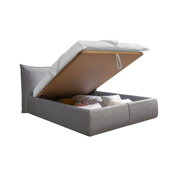 Pat matrimonial 160x200 cm gri deschis tapițat cu spațiu de depozitare cu somieră Jade – Bobochic Paris-image-3