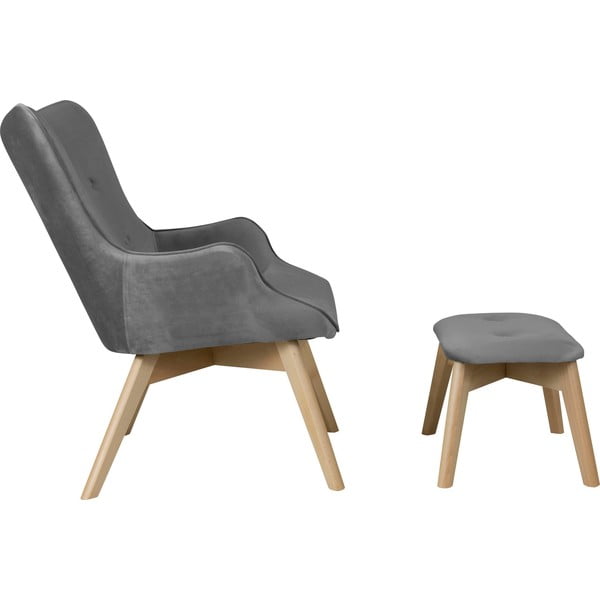 Fotoliu cu taburet gri cu tapițerie din catifea Niko – Ropez-image-3