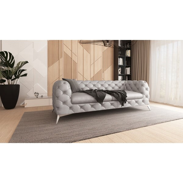 Canapea gri deschis cu tapițerie din catifea 225 cm Chelsea – Ropez-image-3