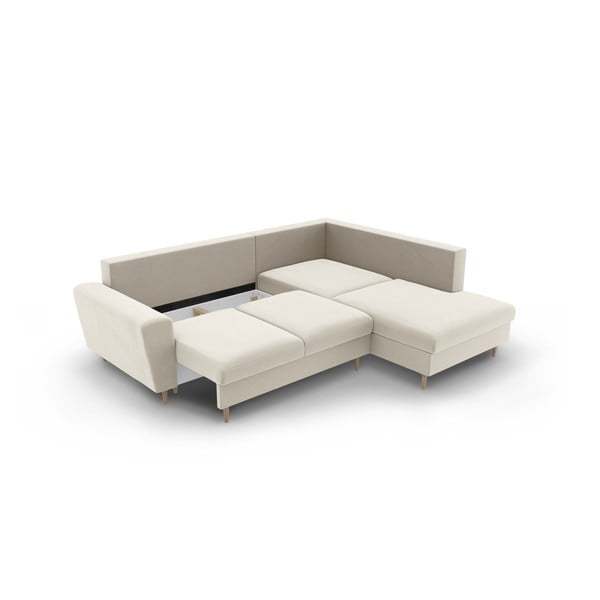 Colțar bej extensibil, cu spațiu de depozitare cu tapițerie din catifea (cu colț pe partea dreaptă-în formă de ”L”) Kyoto – Cosmopolitan Design-image-3