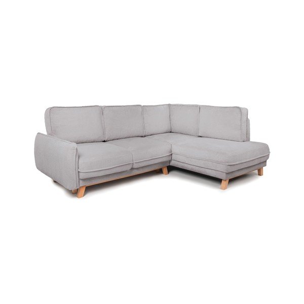 Colțar gri deschis extensibil/cu spațiu de depozitare cu tapițerie din catifea reiată  (cu colț pe partea dreaptă/în formă de ”L”) Tori – Bonami Selection-image-1