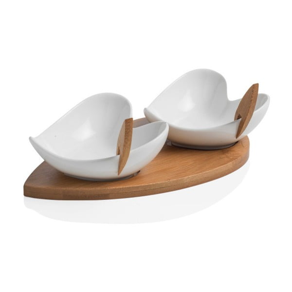 Set 2 boluri pentru servit cu tocător și 2 scobitori decorative Brandani Coeur Blanc-image-1