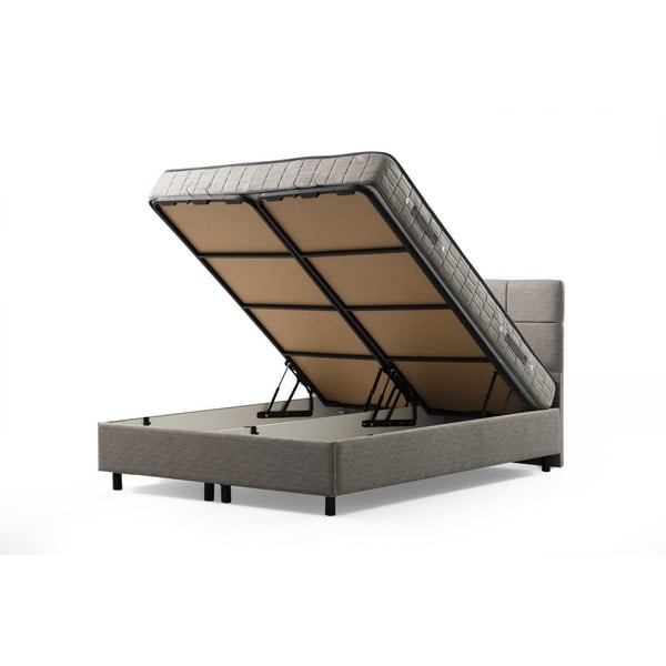 Pat matrimonial gri deschis tapițat cu spațiu de depozitare cu somieră 160x200 cm Vitalia – Kalune Design-image-2