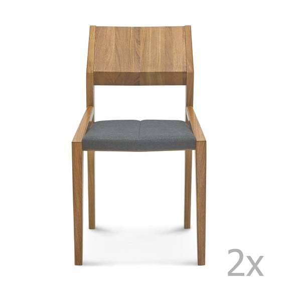 Set 2 scaune de lemn cu perne gri Fameg Ingunn