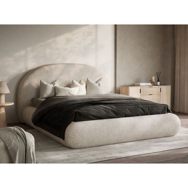 Pat matrimonial crem tapițat cu spațiu de depozitare cu somieră 140x200 cm Maumere – Maison de Rêve-image-1