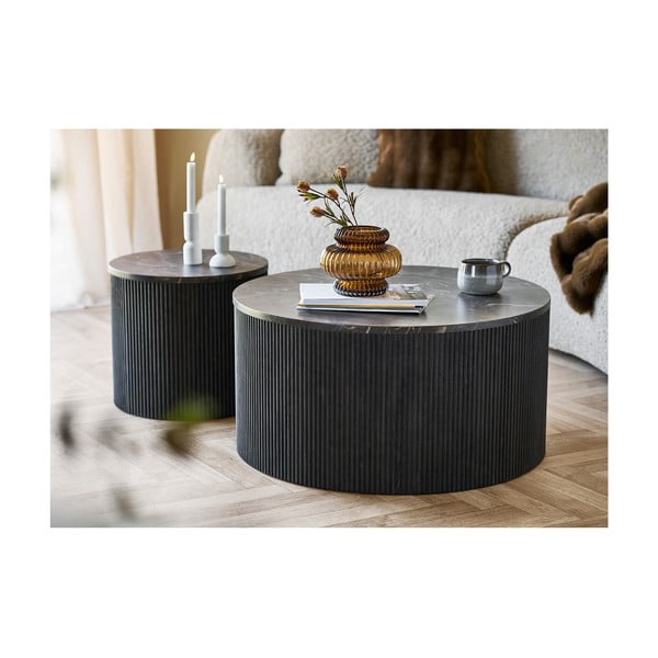 Măsuță de cafea maro închis rotundă cu blat cu aspect de marmură ø 80 cm Rota – House Nordic-image-2