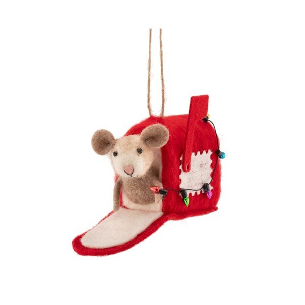 Ornament de Crăciun din material textil 13 cm Mouse in Letter Box – Sass & Belle