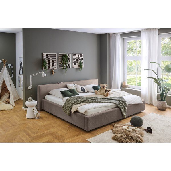 Pat matrimonial taupe tapițat cu spațiu de depozitare cu somieră 200x240 cm Cube – Meise Möbel-image-4