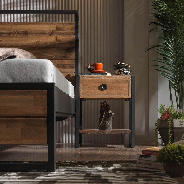 Pat matrimonial negru-natural cu somieră 140x200 cm Ariane – Kalune Design-image-4