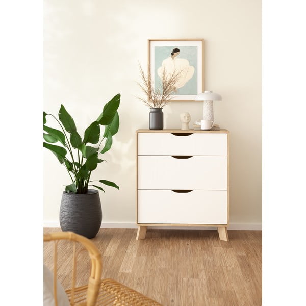 Comodă albă-în culoare naturală cu aspect de lemn de stejar 79x92x40 cm Ikast – Tvilum-image-1