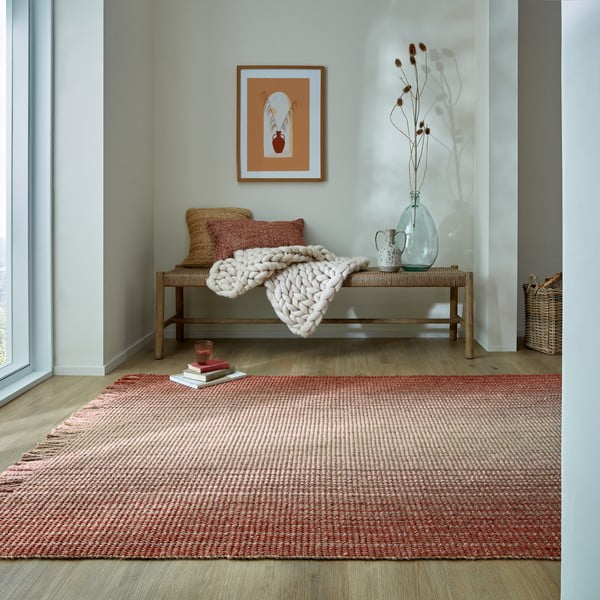 Covor roșu reversibil/țesut manual din amestec de iută 200x290 cm Jute Ombre Red – Flair Rugs-image-1