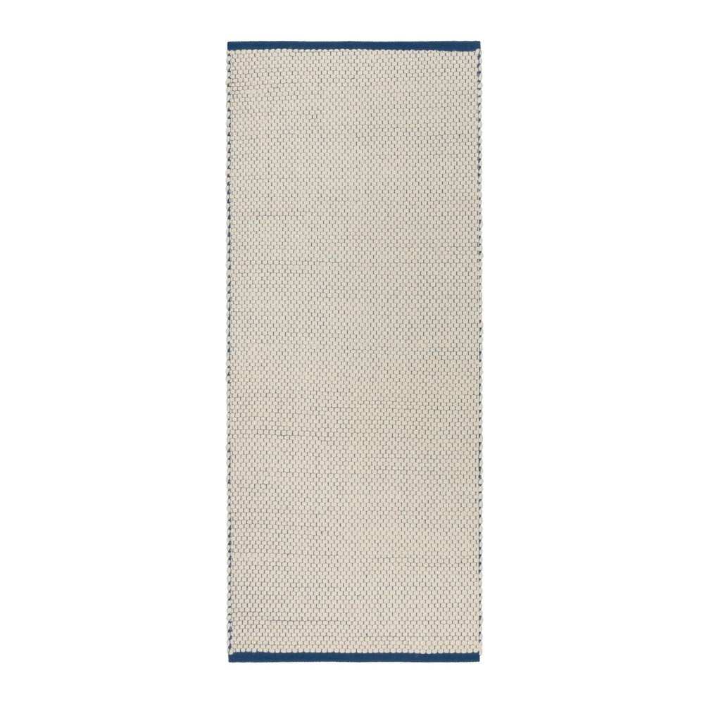 Covor tip traversă albastru/bej țesut manual din lână 80x170 cm Lenu – noo.ma