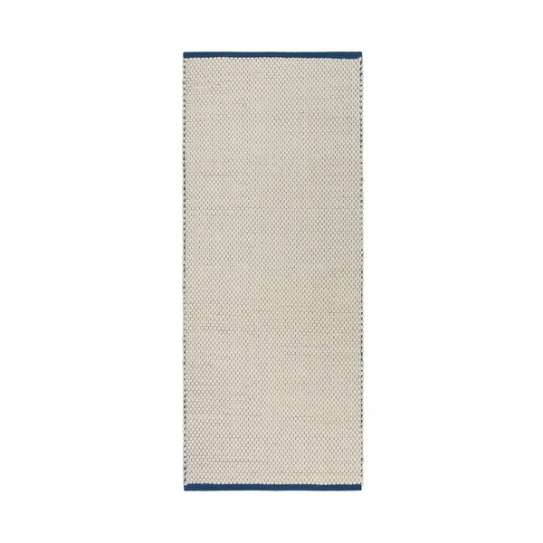 Covor tip traversă albastru/bej țesut manual din lână 80x170 cm Lenu – noo.ma