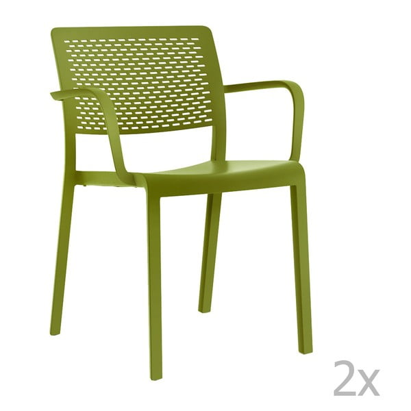 Set 2 scaune grădină, cu cotiere, Resol Trama, verde