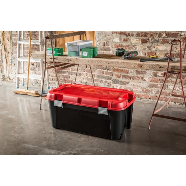 Cutie de depozitare roșie/neagră din plastic cu capac 79,5x39,5x37 cm Totem – Curver-image-1