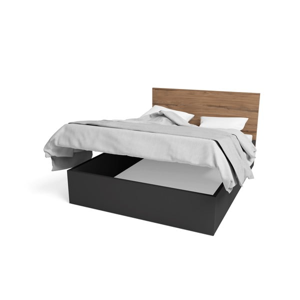 Pat dublu negru cu spațiu de depozitare și somieră 160x200 cm Malta - Marckeric-image-2