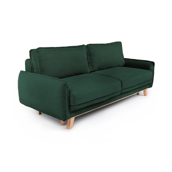 Canapea verde-închis extensibilă/cu spațiu de depozitare cu tapițerie din catifea reiată  218 cm Tori – Bonami Selection-image-1