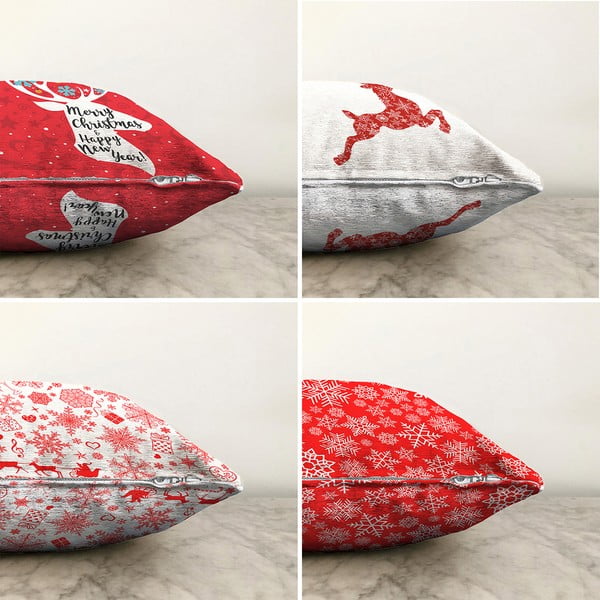 Set 4 fețe de pernă din chenille cu model de Crăciun Minimalist Cushion Covers Christmas Reindeer, 55 x 55 cm-image-1