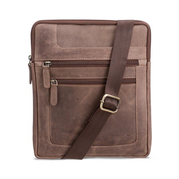 Geantă de umăr din piele pentru iPad Packenger, maro închis-image-3