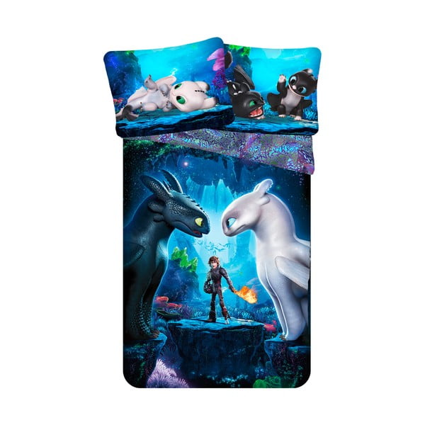 Lenjerie de pat pentru copii albastră din bumbac pentru pat de o persoană 140x200 cm How To Train Your Dragon – Jerry Fabrics