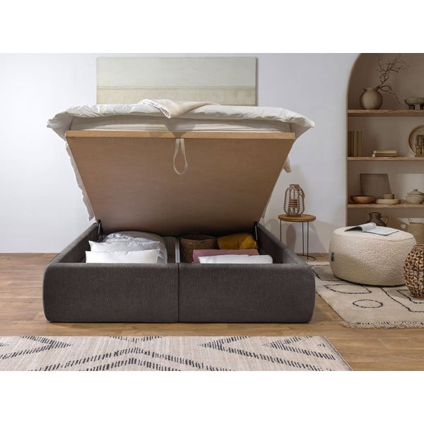 Pat matrimonial gri închis tapițat cu spațiu de depozitare cu somieră 180x200 cm Garance – Bobochic Paris-image-3