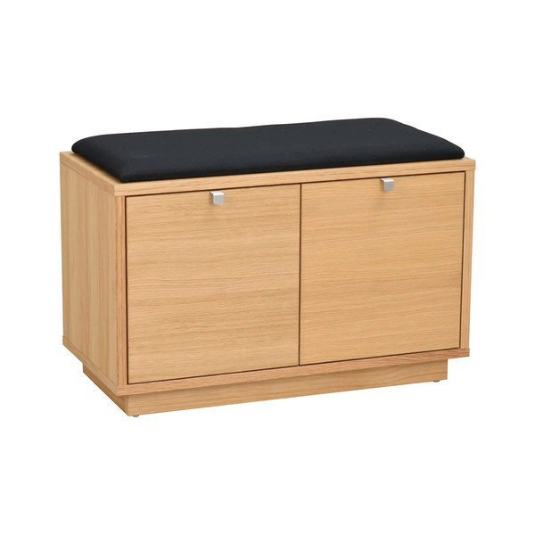 Pantofar negru/în culoare naturală cu bancă cu aspect de lemn de stejar Confetti – Rowico