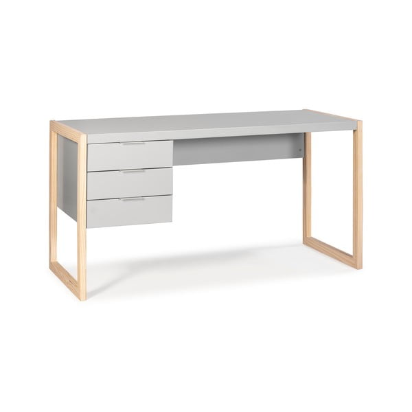 Birou cu picioare din lemn de pin Marckeric Frank, gri-image-2