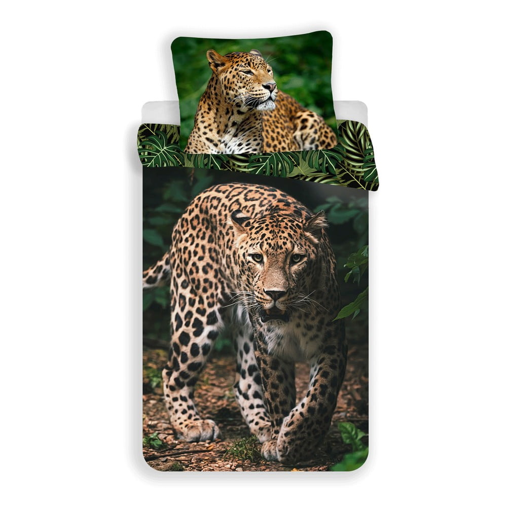 Lenjerie de pat pentru copii din bumbac pentru pat de o persoană 140x200 cm Leopard 