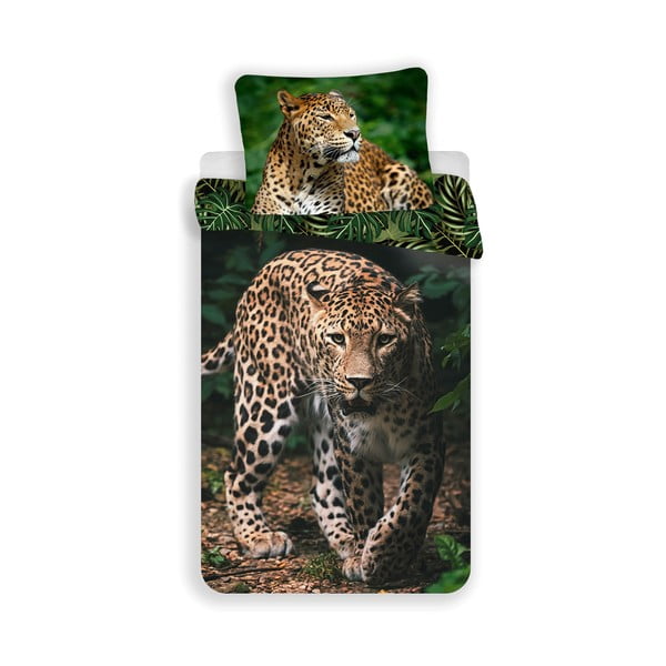 Lenjerie de pat pentru copii din bumbac pentru pat de o persoană 140x200 cm Leopard "Green" – Jerry Fabrics