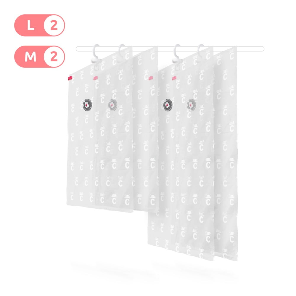 Set 4 saci cu vid de agățat pentru haine Compactor Hanging, 105 x 70 cm