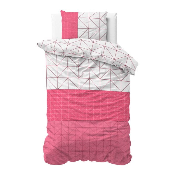  Lenjerie de pat din micropercal Sleeptime Gino, 140 x 220 cm, roz-alb
