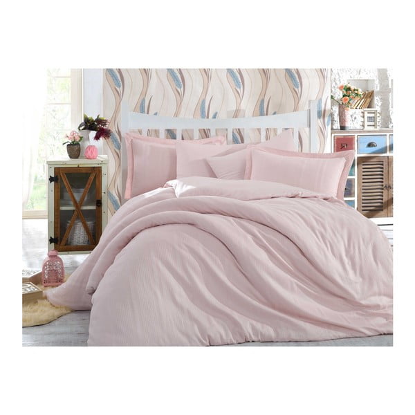 Lenjerie de pat cu cearșaf  Stripe, 200 x 220 cm, roz