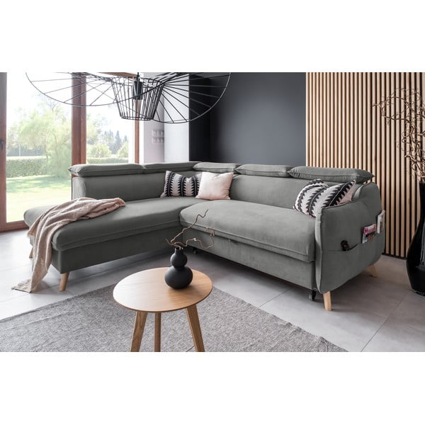 Colțar gri deschis extensibil cu tapițerie din catifea (cu colț pe partea stângă ) Sweet Harmony – Miuform-image-4