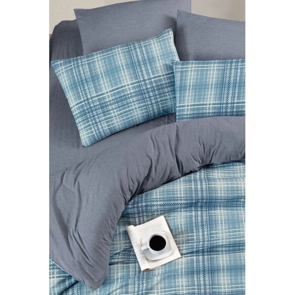 Lenjerie de pat albastră pentru pat dublu/canapea extinsă cu cearceaf inclus/cu 4 piese 200x220 cm Ekose – Mila Home-image-2