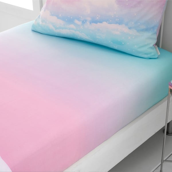 Cearceaf pentru copii albastru-roz pentru pat de o persoană cu elastic 90x190 cm Ombre Rainbow Clouds – Catherine Lansfield-image-1