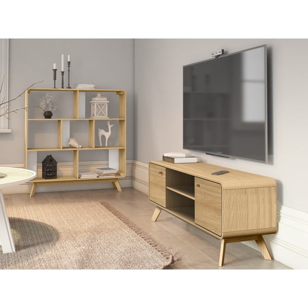 Masă TV în culoare naturală cu aspect de lemn de stejar 140x53 cm Cassie - Støraa-image-1