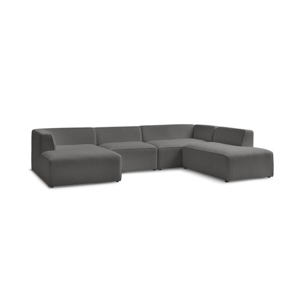 Colțar modular gri închis cu tapițerie din țesătură bouclé (cu colț pe partea dreaptă/în formă de "U") Megeve – Bobochic Paris