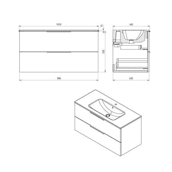Dulap fără chiuvetă în culoare naturală suspendat cu aspect de lemn de stejar 100x52 cm Cirasa – Sapho-image-3