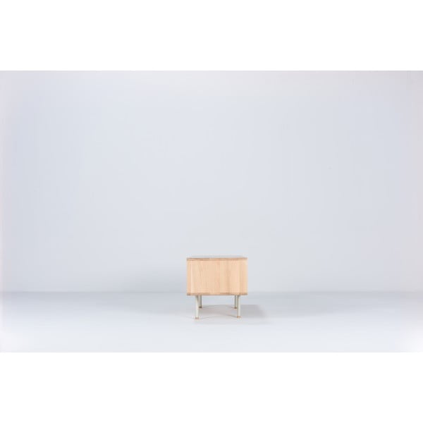 Comodă TV albă/în culoare naturală din lemn de stejar 160x48 cm Fina – Gazzda-image-4